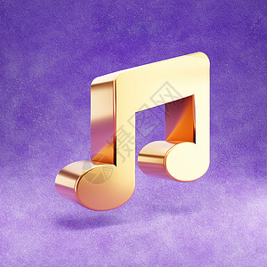 音乐音符图标 在紫外线天鹅绒背景上孤立的金光条符号背景图片