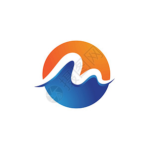 m唇M 字母图标矢量它制作图案公司海浪圆圈地平线蓝色标识天气海滩旅游晴天插画