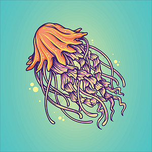 灯塔水母手绘素描孤立的水母 海洋动物-股票矢量插图航海插画
