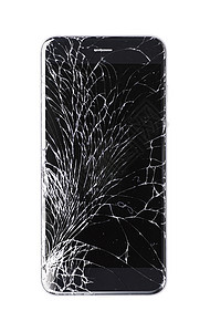 白色背景的现代电话被损坏粉碎工具玻璃细胞技术屏幕黑色手机维修裂缝背景图片