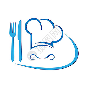 厨师利器刀具带有叉子和刀具的厨师帽 日志的概念说明插画