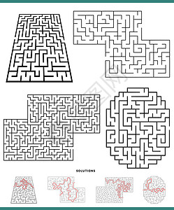 含有解决方案的黑白迷宫游戏背景图片