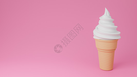 冰淇淋插图粉红色背景的香草冰淇淋或鲜奶口味 3D模型和插图背景