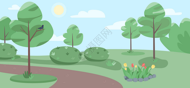 春季新鲜香椿空荡荡的公园平面颜色矢量它制作图案横幅花园晴天风景衬套民众图表休息娱乐场景插画
