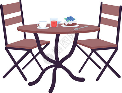 桌子椅子和咖啡带有定序平调颜色矢量对象的咖啡桌插画