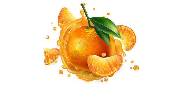柑桔新鲜的普通话和一滴果汁咖啡店味道美食橙子食谱飞溅营养液体广告菜单设计图片
