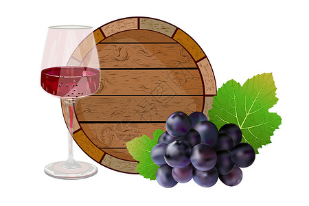 红桶在白色背景中隔绝的酒桶 葡萄酒和葡萄酒厂框架横幅国家酒吧店铺收藏橡木藤蔓木桶插画