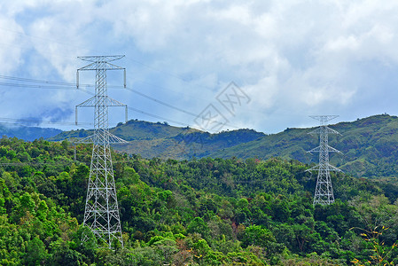 高高架电塔和电线旅行导体金属旅游工程地质场地储备高清图片