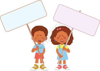 非洲儿童举旗横幅海报小样情感女孩孩子空白木板黑色哭泣展示背景图片