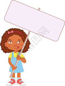 持有横幅的非洲女孩木板女性小样空白黑色情感舌头展示海报孩子背景图片
