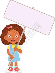 持有横幅的非洲女孩小样孩子空白黑色木板海报展示情感女性背景图片