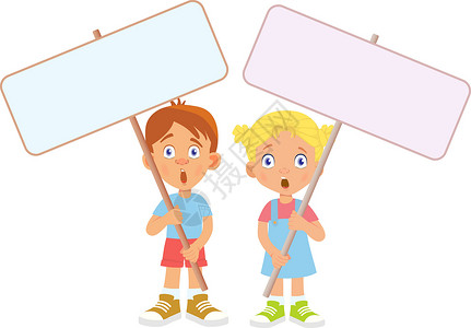 持有儿童旗帜的儿童木板横幅海报小样空白女孩情感展示孩子背景图片