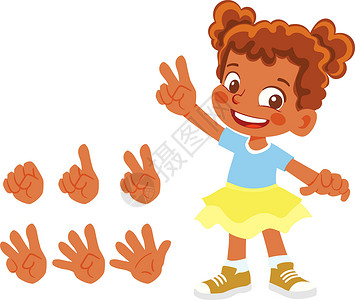 孩子数数男孩手指数手势黑色手指女性女孩数字孩子插画