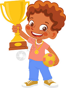 男孩足球运动员获胜者优胜者孩子活动卡通片运动金子竞赛黑色童年学校背景图片