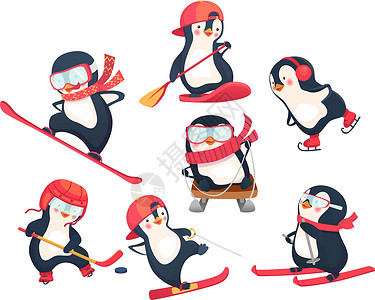 活性印染冬季活性企鹅概念活动孩子竞赛插图婴儿游戏卡通片插画