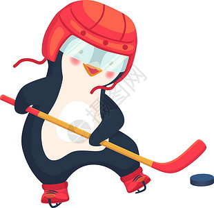 企鹅在冬天打冰球插图婴儿运动员孩子冰球运动玩家曲棍球背景图片