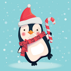 圣诞企鹅插图有圣诞糖果的企鹅白色传统野生动物甘蔗婴儿荒野插图糖果动物帽子设计图片