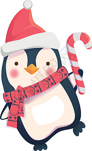 有圣诞糖果的企鹅荒野白色季节卡通片传统野生动物动物插图糖果甘蔗背景图片