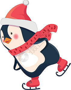 企鹅滑冰者漫画插图季节数字白色卡通片婴儿训练溜冰者背景图片