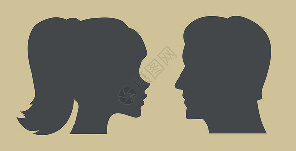 脸剪影男子和妇女的休眠钟夫妻女孩男生标识剪影白色黑色女人女性家庭插画
