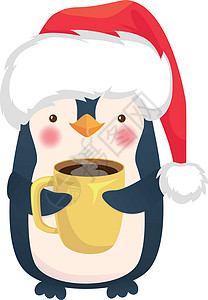 企鹅拿着一杯咖啡卡通片动物杯子咖啡店背景图片