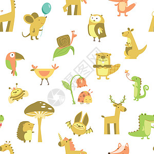动物无缝无缝模式丛林卡通片插图动物园打印背景图片