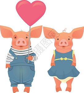 两只猪抱着心热恋幸福家庭男朋友情侣插图夫妻情人卡通片男性背景图片