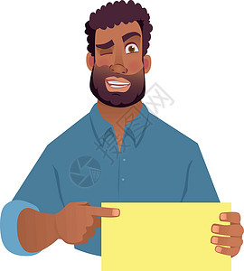 持卡持有空白卡的非洲男子爆炸卡片插图黑人黑色推介会床单木板手指员工设计图片