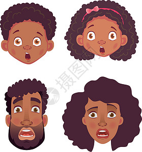 爆炸头男性抓狂非洲人的感情和情感化身男人女孩爆炸卡通片女性头发女士黑色插图插画
