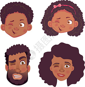 爆炸头男性抓狂非洲人的感情和情感女士女孩卡通片男性黑色爆炸化身头发女性插图插画