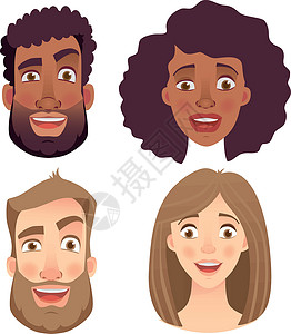 有趣的笑声人表情的情绪卡通片女士欢呼微笑男人喜悦插图享受男性情感设计图片