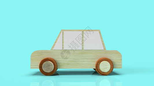 用于交通内容3D翻接的木柴玩具木头孩子水平汽车车轮手工棕色渲染古董白色背景图片