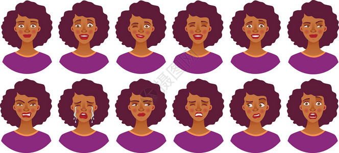 African 妇女系列肖像画女人黑色头发女孩化身女士女性情感插图背景图片