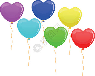 热气球心型细绳生日绿色粉色气球心蓝色白色红色派对飞行背景图片