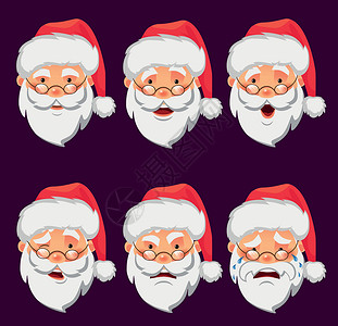 圣诞老人圣像集红色传统帽子背景深色插图图标背景图片