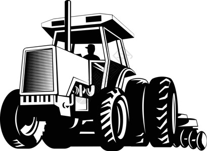 普拉查普农场拖拉器 在播种时拉一个普洛或普拉夫 黑色和白色插画