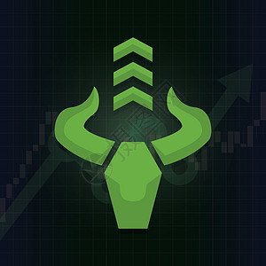 牛棒骨股市矢量上的粗体符号 Fund Forex或商品价格图表 抽象背景 绿色公牛的标志有蜡烛棒图示图 投资交易不断增长 提高趋势概念设计图片