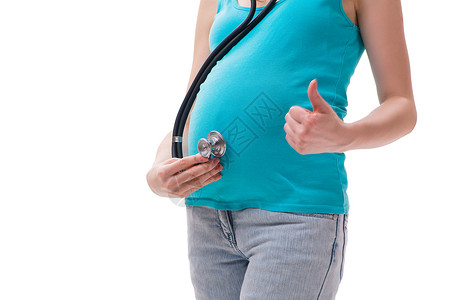 胎音听诊器以白色背景与世隔绝的孕妇幸福性别母亲脉冲腹部父母肚子生育力生活妈妈背景