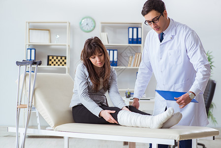 断腿检查病人的医生创伤扭伤手术包扎保险援助治疗考试情况疼痛背景图片