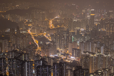 香港夜间的住宅楼 全景航空Vi号背景图片
