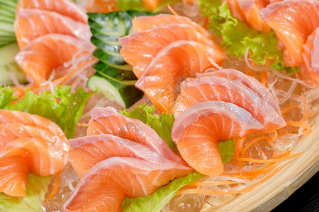 近距离靠近鲑鱼刺西米-日本食品风格背景图片