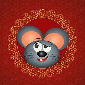 新年放鞭炮的老鼠传统的中华大鼠年八字明信片老鼠快乐日历卡通片文化插图新年庆典背景