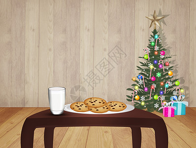 圣诞老人饼干和牛奶扶手椅庆典饼干插图背景图片