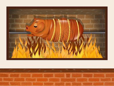 烤猪肉烤肉猪排屠夫烹饪营养动物插图烧烤火腿背景图片