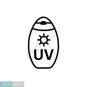 紫外线图标遮阳屏霜平板矢量图标防晒霜插图洗剂假期海滩太阳管子系数防晒卫生插画