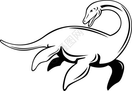 紫云格凸河Niseag或Nessie游泳边黑白深水区插画
