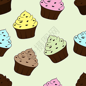 一碟蛋糕甜甜甜甜点无缝模式 矢量插图 请看这些小菜一碟的纸杯蛋糕插画