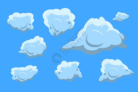 蓝色背景上的云集集合 平面设计背景图片