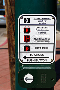 在洛杉矶美国路面背景模糊的十字路口交界处 按下按钮路标控制展示交通街道运输信号路口人行道安全背景图片