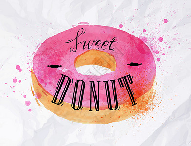 水彩粉色甜甜圈甜甜圈水彩色海报插画
